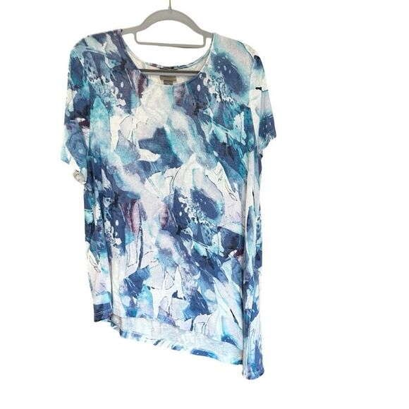 Chicos Women's Short Sleeve Asymmetrical Top Large (Chico's 2) - Picture 1 of 9